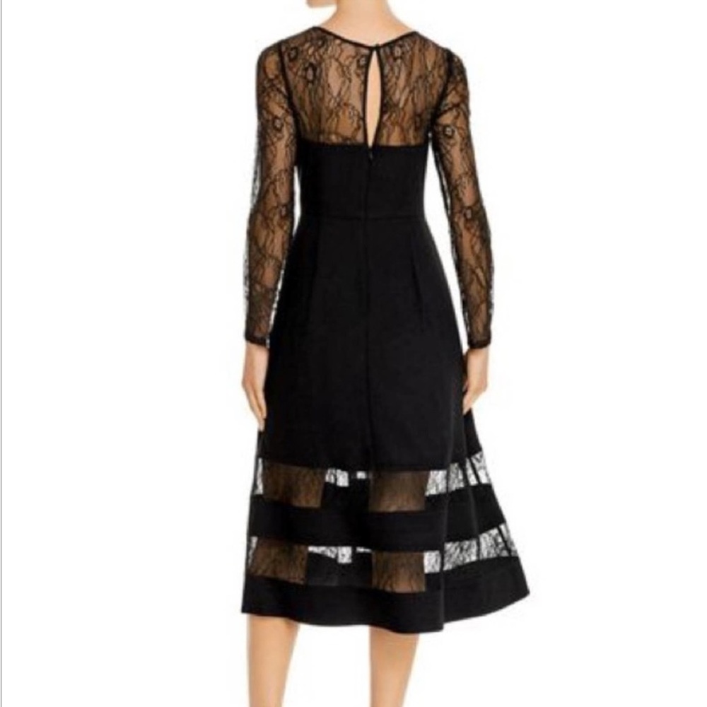 AIDAN MATTOX BLACK SHADOW STRIPE CREPE MIDI FIT & FLARE COCKTAIL DRESS NWT SZ 10 - Picture 2 of 16